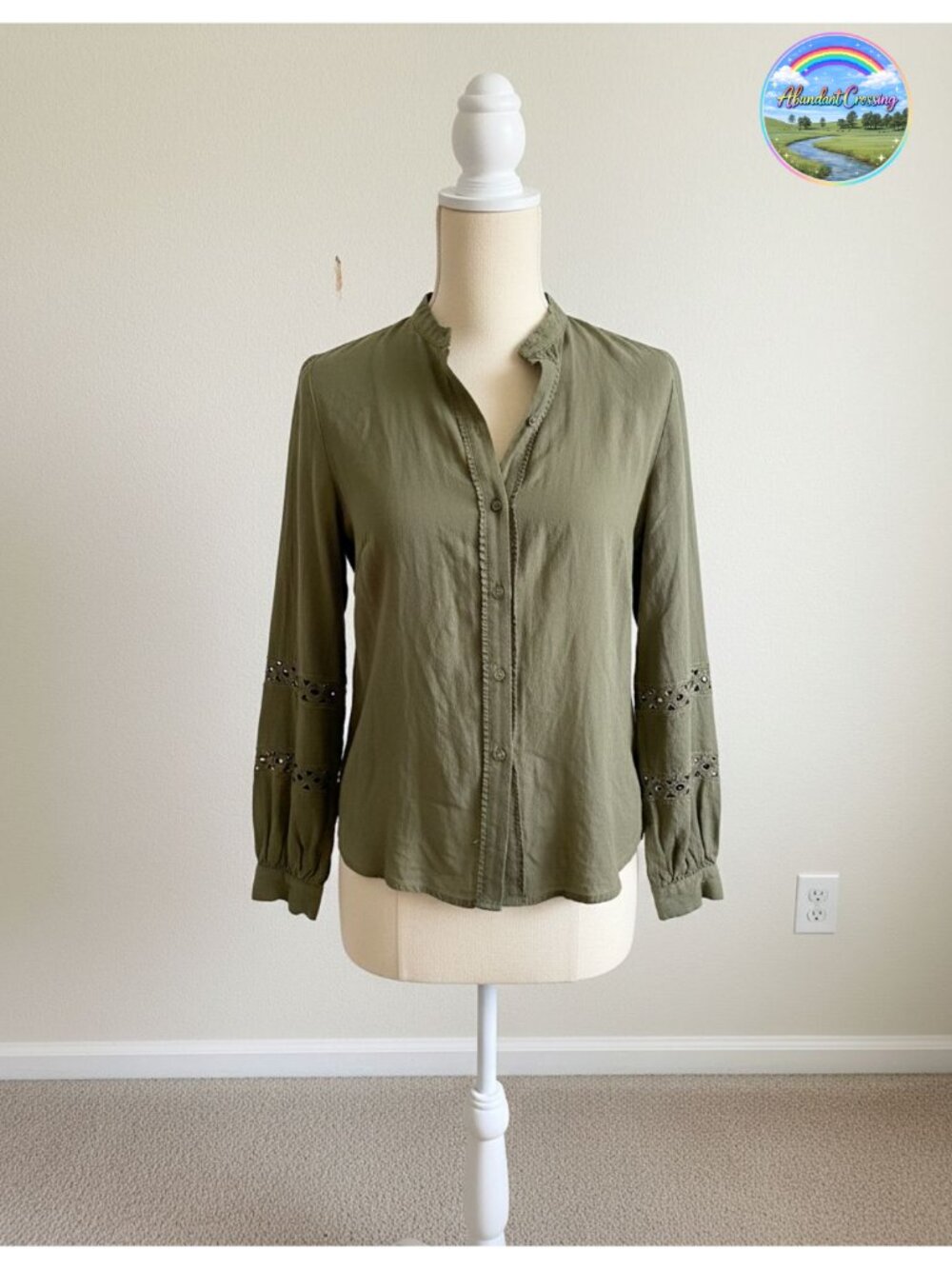 KIRUNDO Eyelet Boho Long Sleeve Button Up Shirt Cotton Blouse